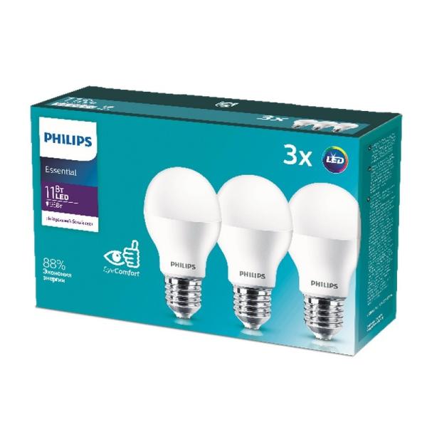 В корзину Набор светодиодных ламп Philips E27 4000K (дневной) 11 Вт (95 Вт) 3шт Набор светодиодных ламп Philips E27 4000K (дневной) 11 Вт (95 Вт) 3шт